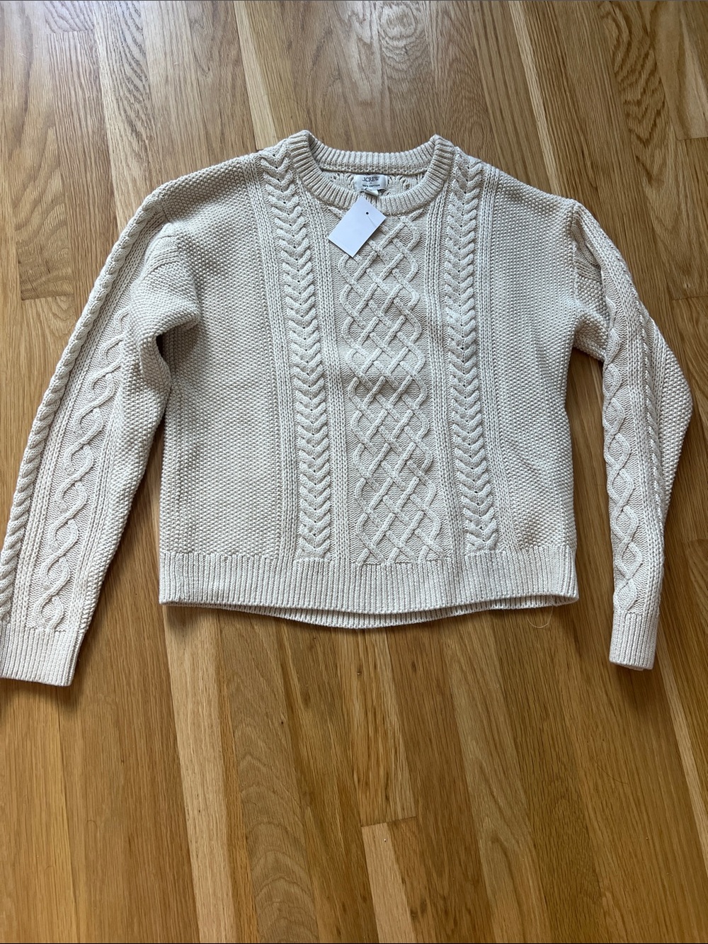 NWT J Crew Cream Cable Knit Sweater, Medium